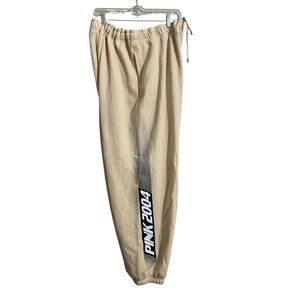 PINK Victoria’s Secret Ivy Fleece Sweatpants  XXL Relaxed Color Beige Racing